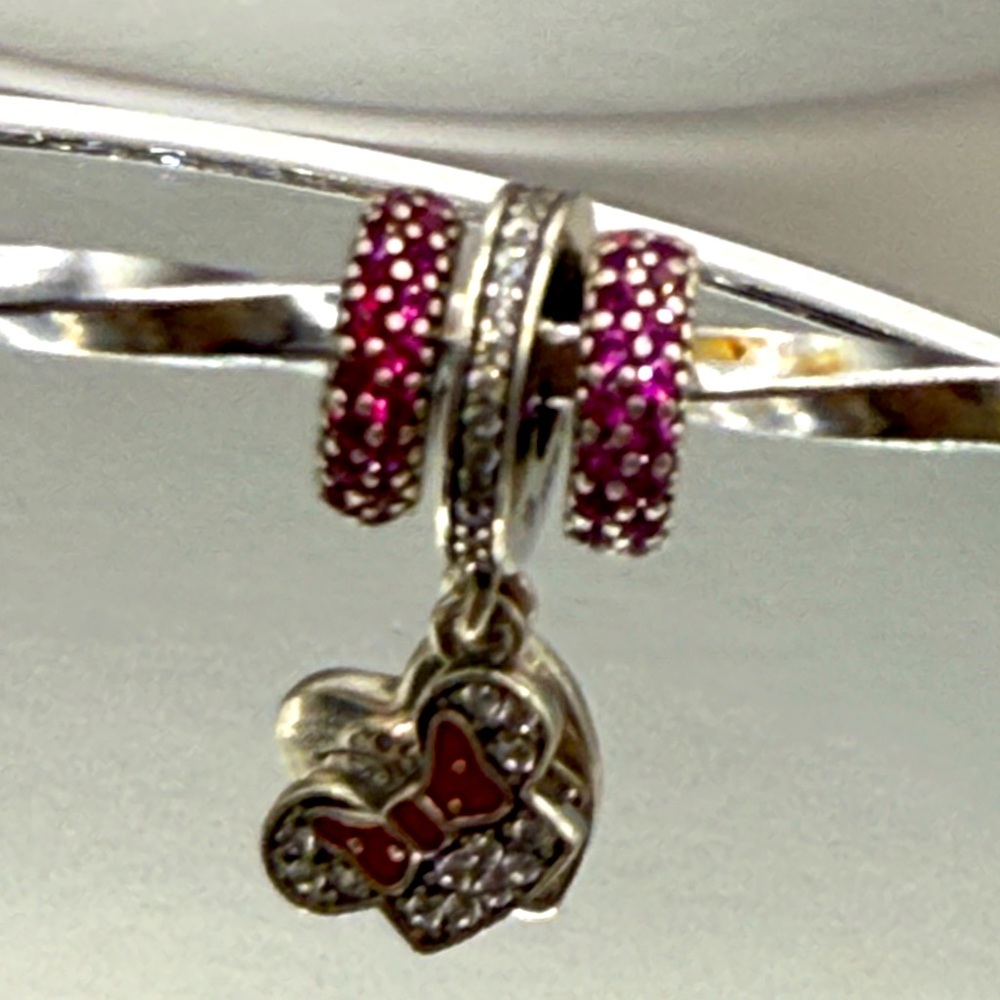 Pandora Disney 3pc I Love Minnie Bow Headband & 2 Sparkling Spacers Charm Dangle